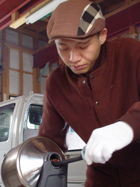 Roasting beans.